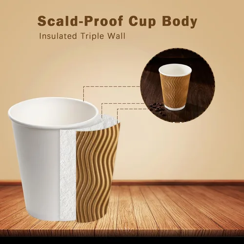 Miniatura 3 de Clawsoff Paquete de 150 tazas de café de 8 onzas, desechables, corrugado, aisladas, onduladas, de papel de pared, tazas de café de 8 onzas