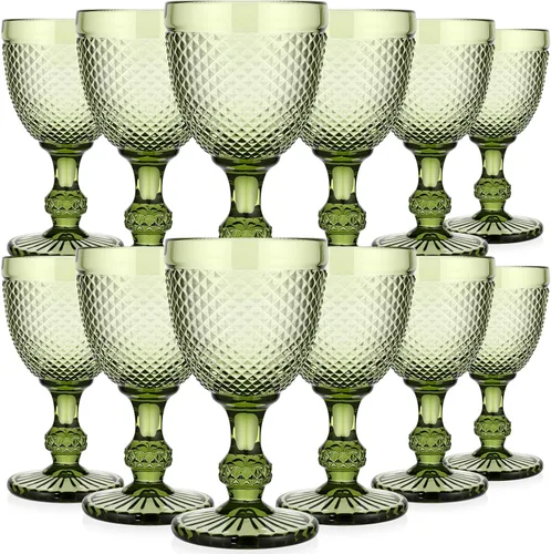 Miniatura 14 de Bokon Juego de 6 copas de vidrio ámbar de 10 onzas de alto transparente, copas de agua vintage, diseño de diamante en relieve, cristalería con tallo