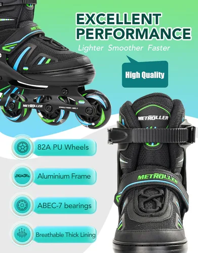 Miniatura 5 de METROLLER Patines en línea ajustables para niñas y niños con ruedas iluminadas, patines en línea para niños y jóvenes, cuchillas divertidas