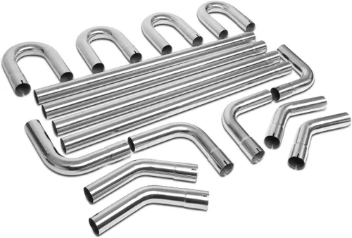 DNA Motoring ZTL-25SS 16 piezas de tubo de escape personalizado de acero inoxidable de 2.5 pulgadas, kit de tubo de escape recto y U-Bend, ajuste