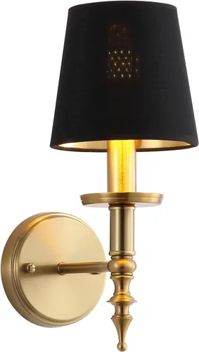 Moderno aplique de pared industrial de mediados de siglo, lámpara de pared de tocador de baño con marco de latón cepillado y pantalla de lino negro,