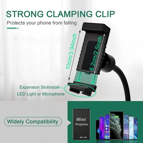 Miniatura 2 de Soporte de teléfono con cuello de cisne, soporte de teléfono ajustable para escritorio, soporte de teléfono para grabar transmisión en vivo, soporte