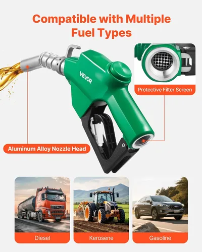 Miniatura 5 de VEVOR - Boquilla de combustible automática de 1 pulgada NPT, tasa de flujo máxima de 21.6 GPM, boquilla de bomba de gasolina diesel con apagado