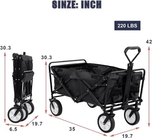 Miniatura 6 de Vagón Plegable de Acero Resistente Plegable Utilitario para Exteriores en la Playa con Ruedas Grandes para Arena, Carrito de Jardín para Comestibles