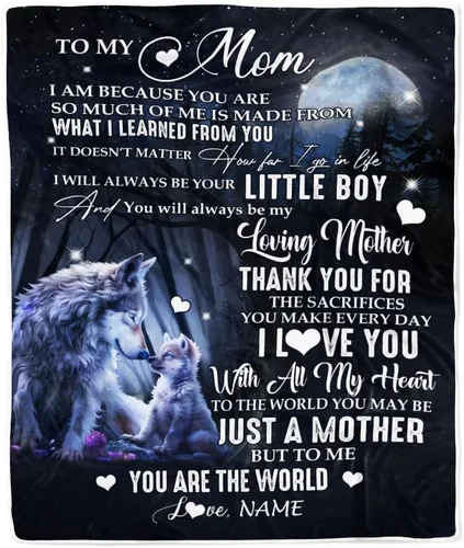 Miniatura 20 de Manta personalizada con texto en inglés «To My Mom from Daughter Wolf I Am Because You are Mom», para cumpleaños, día de la madre, Navidad, manta