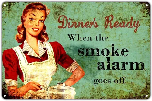 Dinner's Ready When The Smoke Alarm Goes Off Vintage Retro Metal Decoración de pared Art Shop Man Cave Bar Garage Letrero de aluminio de 8 x 12