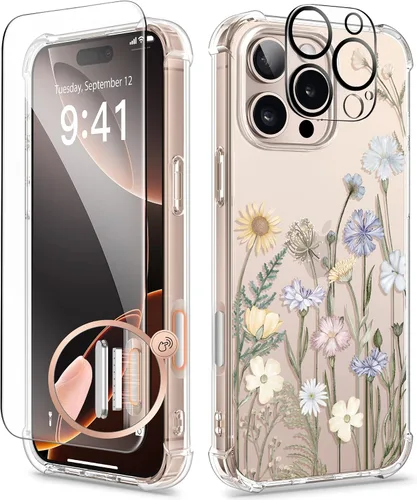 Miniatura 61 de GVIEWIN - Funda floral para iPhone 14 de 6.1 pulgadas, protector de pantalla + protector de lente de cámara, no se amarillenta, a prueba de golpes