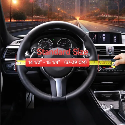 Miniatura 5 de Cubierta de volante de cuero para hombres, con patrón tejido negro, accesorios para auto, antideslizante, segura, suave, transpirable, adaptable a