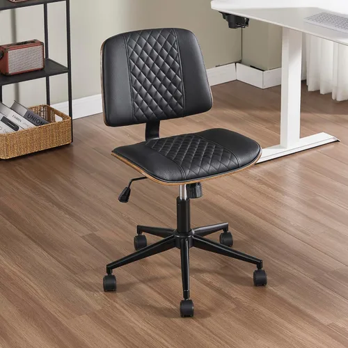 VipDesk Silla pequeña de oficina en casa, silla de escritorio sin brazos con respaldo medio con giro de 360° y ruedas, silla de computadora moderna