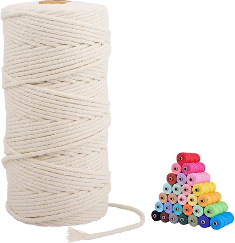 Cordón de algodón de macramé 100 % natural, 3 mm x 109 yardas, cuerda de algodón de colores, cuerda para manualidades, tejer, colgar plantas,