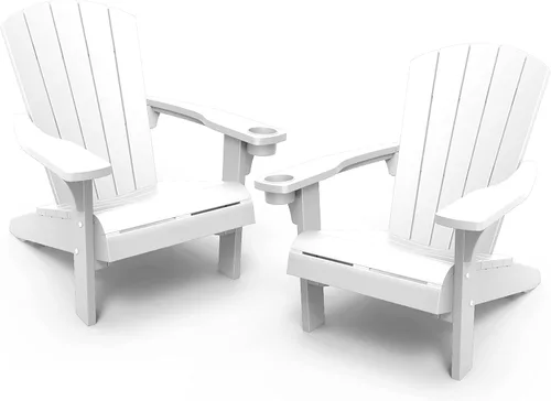 Keter Alpine Adirondack 2 Pack de sillas de resina para exteriores con portavasos, perfectas para la playa, la piscina y para sentarse en un pozo de