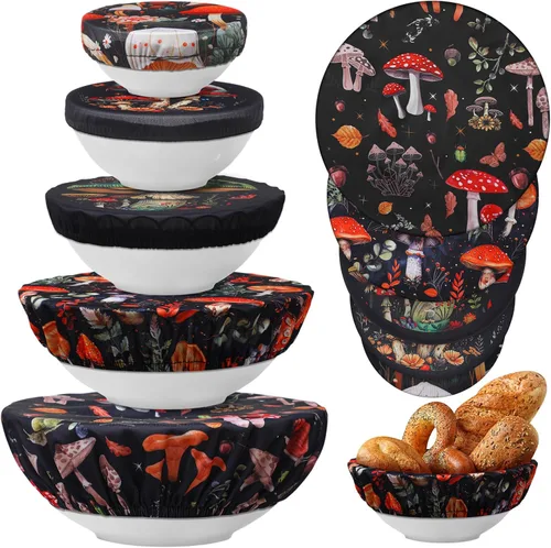 Miniatura 27 de Patelai 10 Pzs Cubiertas para Tazones Reutilizables en 5 Tamaños Tela Elástica de Tela Cubiertas Elásticas para Tazones de Almacenamiento de Varios