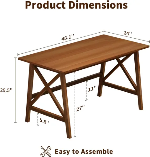 Miniatura 2 de NELYE Escritorio moderno de madera maciza, mesa de computadora simple de 48 pulgadas para oficina en casa, estudio, escritura, estación de trabajo