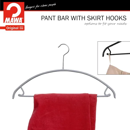 Miniatura 8 de Mawa by Reston Lloyd - Percha de metal antideslizante, soporte de hombro suave con ganchos para falda/barra de pantalones, modelo 42-U, color Plata