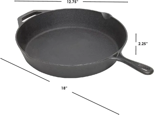 Miniatura 3 de Home Basics - Sartén de hierro fundido de 12 pulgadas (negro), sartén para panqueques, carne y pescado, sartén grande para estufa y fogata