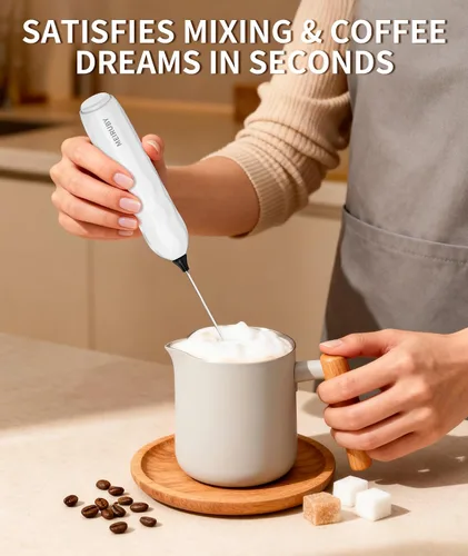 Miniatura 7 de MEIRUBY Paquete de 2 espumadores de leche manuales con soporte, regalos para el Día de San Valentín para él y para ella, potente espumador de café