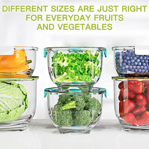 Miniatura 7 de LUXEAR Juego de 3 unidades de contenedores de almacenamiento de frutas y vegetales frescos, contenedor de almacenamiento de refrigerador sin BPA
