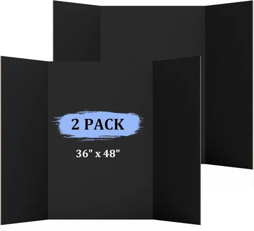 AKONEGE Paquete de 2 tableros de póster triples de 36 x 48 pulgadas para presentación, cartón corrugado negro grande, triple, para ferias de