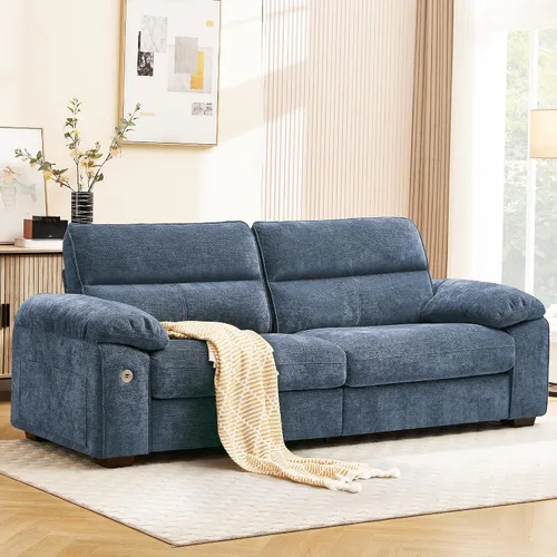 Miniatura 12 de Ihanherry Sofá moderno de 92 pulgadas para sala de estar, sofá de chenilla de asiento profundo con puerto de carga rápida y cojines lavables Verde