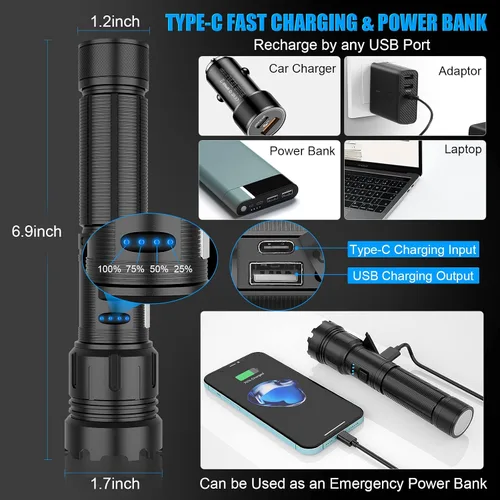 Miniatura 5 de Banral Linterna magnética recargable, linternas de bolsillo LED superbrillantes de alto lúmenes con luz lateral COB, tipo C, zoomable, 7 modos, IPX7