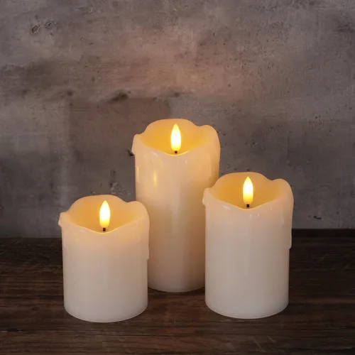Miniatura 5 de Homemory juego de 3 velas LED de cera que gotean sin llama, con control remoto y temporizador, funcionan con pilas, de 5 pulgadas de alto x 4 Cera