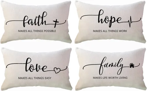 Miniatura 7 de Fundas de almohada inspiradoras con texto inspirador, fe, esperanza, amor, familia, fundas de almohada decorativas de 18 x 18 pulgadas, fundas
