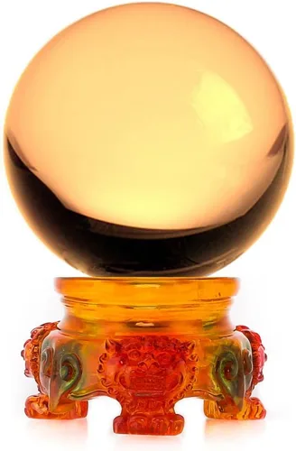 Miniatura 21 de Amlong Crystal bola de cristal de 3 pulgadas (80 milímetros) con base de secoya con diseño de león Morado