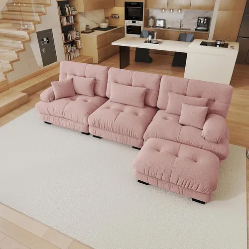 Miniatura 40 de Sofá modular de gran tamaño de 94 pulgadas, sofás seccionales grandes de color beige y blanco para sala de estar, juego de sofá de terciopelo, sofás
