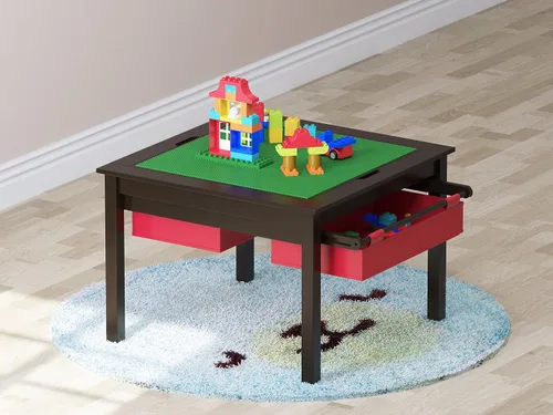 Miniatura 5 de UTEX Mesa de juego de construcción 2 en 1 para niños con cajones de almacenamiento y plato integrado (Espresso)