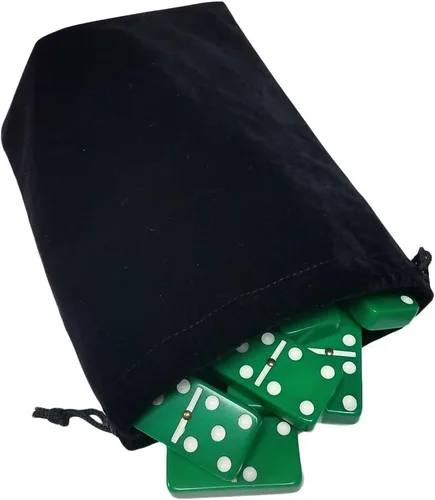 Marion Dominó Doble Seis 6 Azulejos Verdes Tamaño Jumbo de Torneo Profesional con Giradores en Elegante Bolsa de Terciopelo Negro