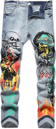 Miniatura 87 de Baylvn - Pantalones de mezclilla entallados y estampados para hombre con corte recto