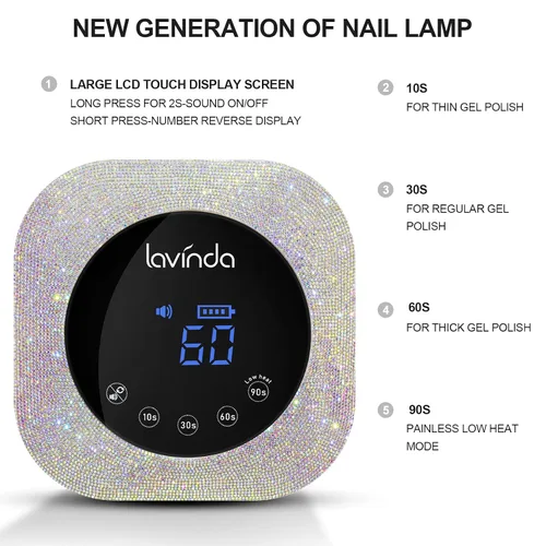 Miniatura 2 de Lavinda Sparkle - Lámpara de uñas inalámbrica con luz UV para uñas de gel y taladro eléctrico para uñas de gel acrílico, uñas de gel acrílico, uso