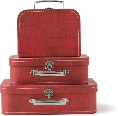 SLPR Cajas de cartón para maleta con asa (juego de 3, rojo envejecido) | Cajas de cartón con tapas para decoración de bodas, fiestas de cumpleaños