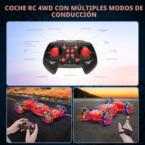 Miniatura 7 de Nikuku - Auto a control remoto - 2.4GHz 4WD con detección de gestos, juguetes RC de acrobacias para niños y niñas de 6 a 12 años, autos RC de Rojo