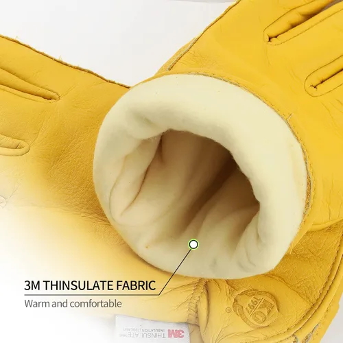 Miniatura 2 de Guantes de trabajo de cuero KKOYING, guantes de cuero cálidos de invierno para hombres y mujeres, guantes de jardinería con resistencia a