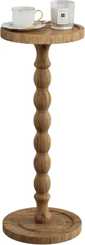 Miniatura 16 de Mesa de bebida de madera maciza, madera de caucho, pequeña mesa auxiliar redonda para espacios pequeños, mesas de Martini, mesas auxiliares de Nogal