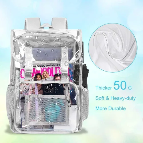 Miniatura 41 de Mochila transparente, aprobada por el estadio, para niñas y niños, mochila transparente de PVC resistente para mujeres y hombres