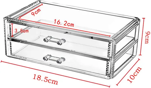 Miniatura 3 de Organizador de maquillaje de acrílico transparente con 2 cajones, caja de almacenamiento de maquillaje de escritorio y organizador de cosméticos