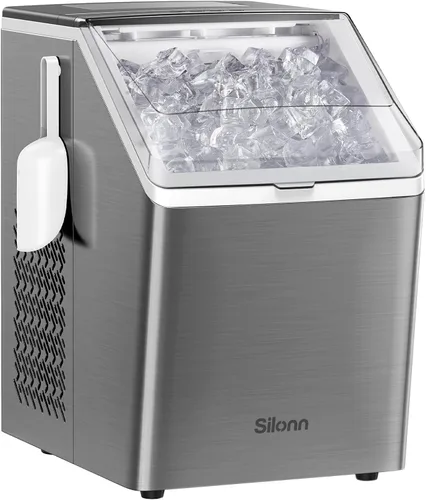 Máquinas de hielo Silonn para encimera, 44 libras por día, 2 formas de añadir agua, autolimpieza automática, máquina de hielo de acero inoxidable