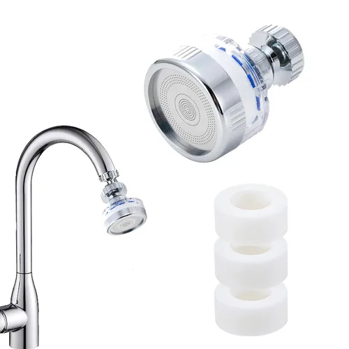 LiXiongBao Purificador de agua giratorio de 360 grados, reducción de cloro, ABS y acero inoxidable, 3 cartuchos de filtro incluidos