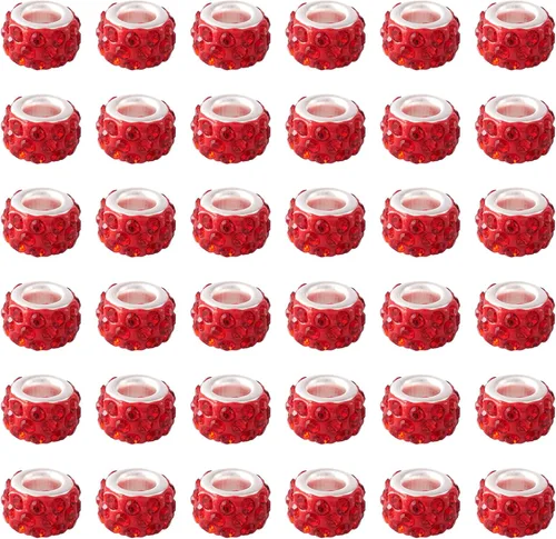 Miniatura 11 de Craftdady 150 cuentas europeas de arcilla polimérica con agujeros grandes, cuentas espaciadoras de diamantes de imitación, 15 colores con 6