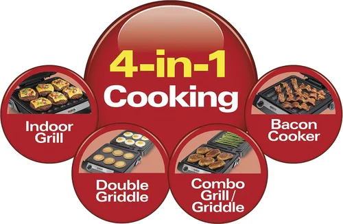 Miniatura 2 de Hamilton Beach - Combo de parrilla interior y plancha eléctrica 4 en 1 con cocina de tocino, se abre plana para doble superficie de cocción, placas
