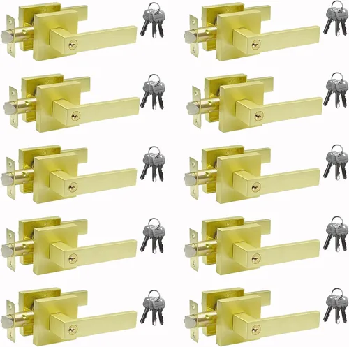 Miniatura 23 de Manija de puerta negra mate resistente, manija de puerta de entrada con llave igual, pomos de puerta con cerradura y llave, manija de puerta Negro