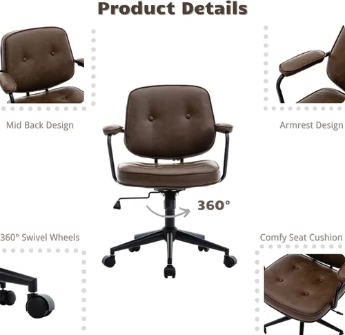 Miniatura 7 de HEAH-YO Juego de 1 sillas de escritorio modernas sin brazos, silla giratoria para computadora con ruedas y reposabrazos, silla de oficina ajustable