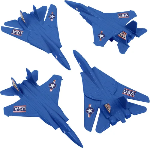 TimMee Aviones de Combate de Plástico Army Men - 4 Aviones Azules Fabricados en Estados Unidos