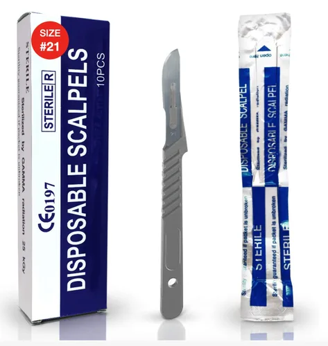 Miniatura 18 de MedHelp Scalpel 14R - Cuchillas dermaplaning con mango de plástico, cuchillas Dermablade de acero de alto carbono. Hoja 14R envuelta Paquete de 10