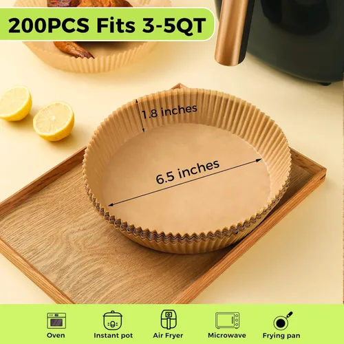 Miniatura 4 de Ctizne Revestimientos desechables para freidora de aire, 200 piezas de papel pergamino redondo de 6.5 pulgadas para hornear asar, antiadherentes a
