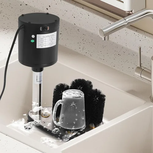 Miniatura 8 de Lavadora de vidrio eléctrica, enjuague de vidrio comercial de 5 cepillos para vidrio de fregadero, máquina de limpieza de copas de vino de 360