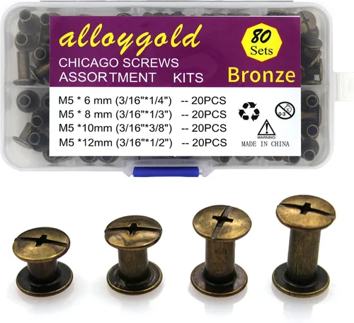 Miniatura 17 de ALLOYGOLD Tornillos Chicago de bronce remaches de cuero surtidos, 8 tamaños de remaches de tornillo, tornillos Chicago para decorar y reparar cuero