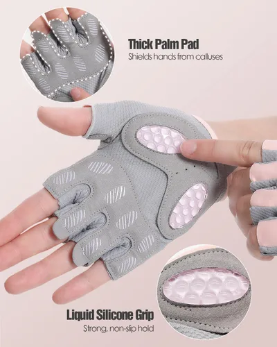 Miniatura 3 de Guantes de entrenamiento para hombres y mujeres, guantes de gimnasio sin dedos para levantamiento de pesas, crossfit, fitness, ejercicio y Rosa